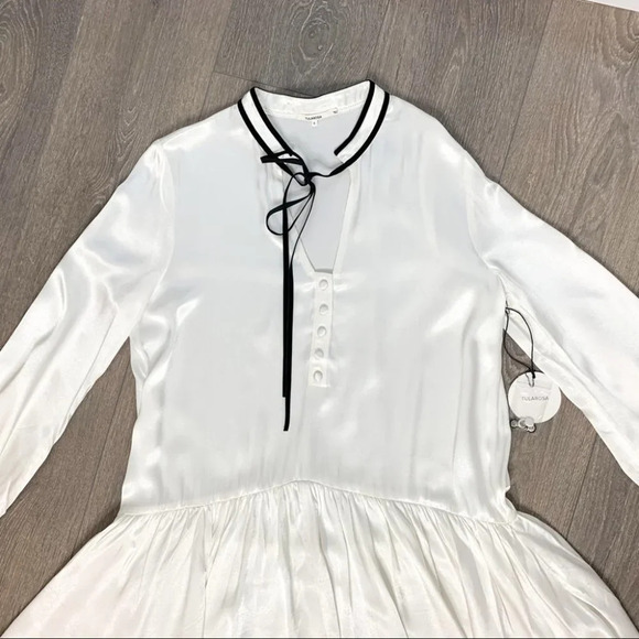Tularosa Revolve Malia Mini Dress Shift Ivory Neck Tie Ruffle flare Sleeve XS - Picture 8 of 16